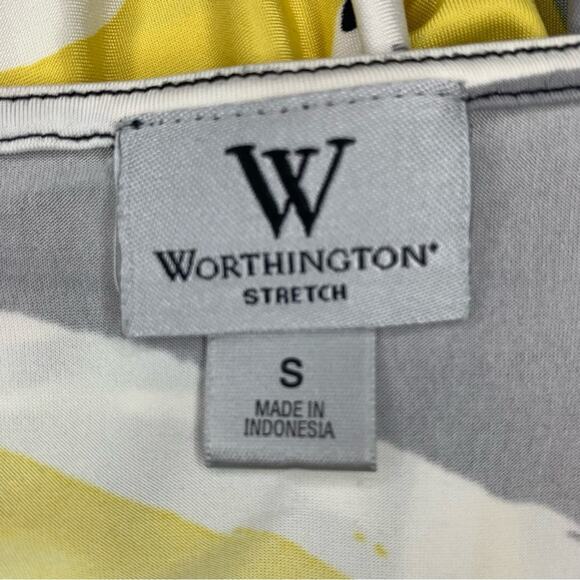 Worthington Stretch Women Top Size S 3/4 sleeve Black Yellow White Elastic Cuffs - Picture 7 of 7